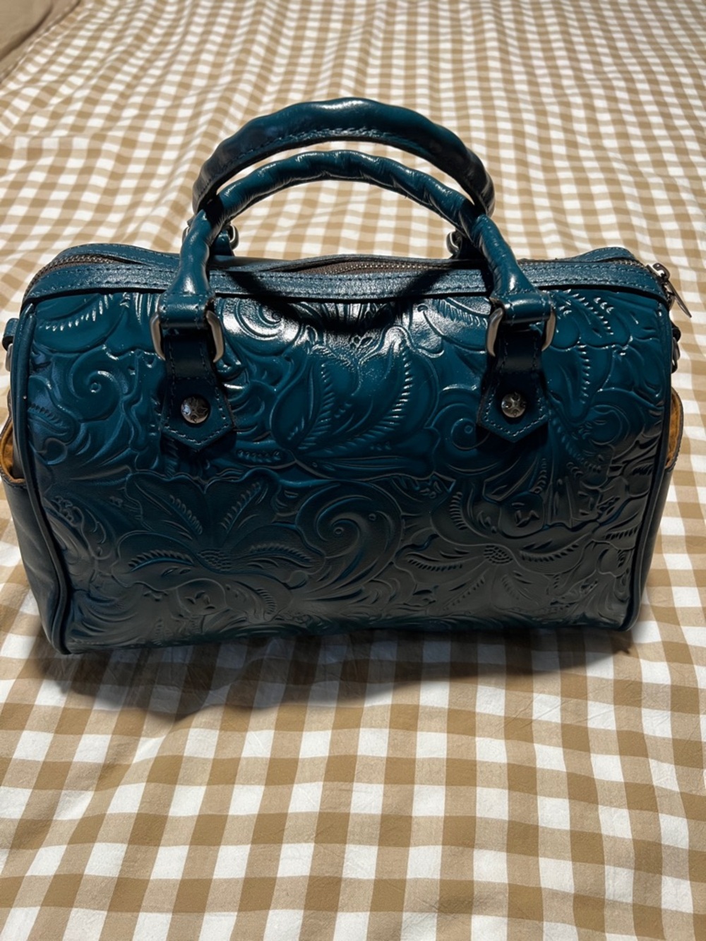 Patricia Nash Teal Embossed Leather Satchel